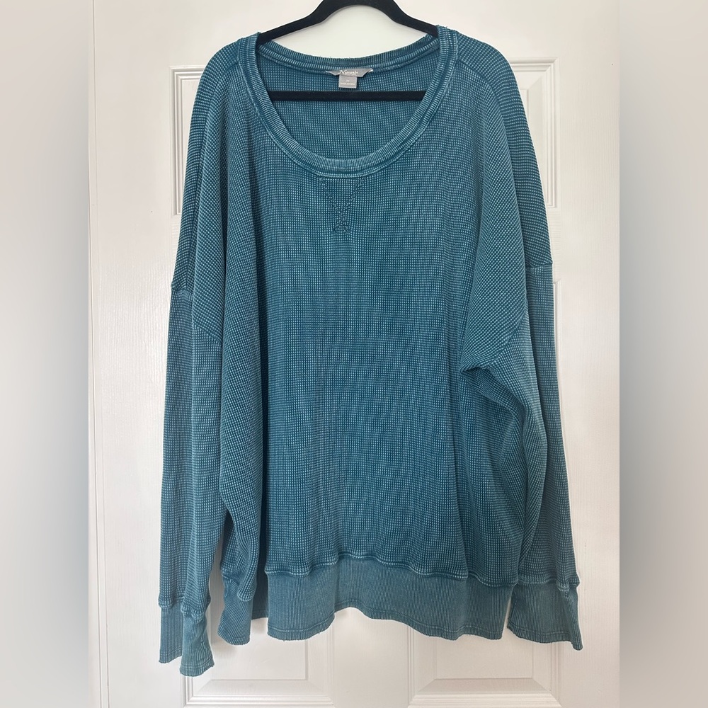 Natural Reflections Teal Waffle Knit Top - Size 2X - 100% Cotton